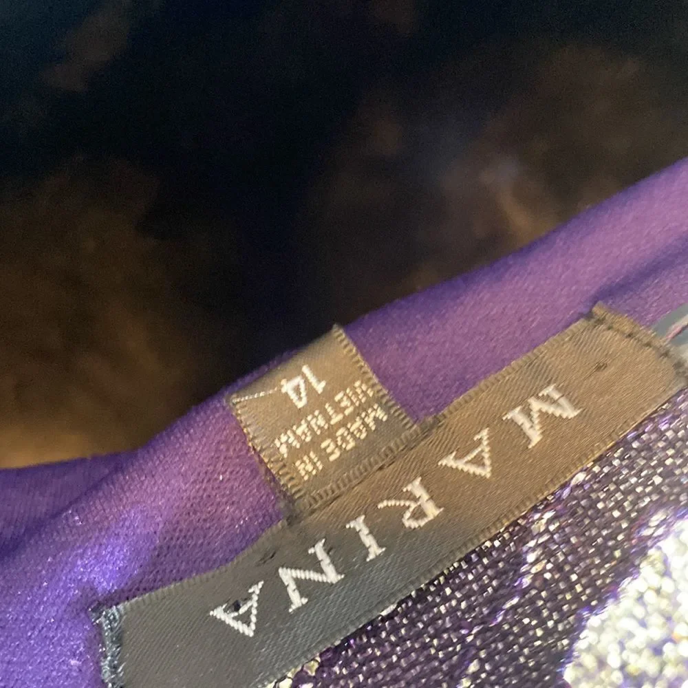 Marina purple/gold metallic ombré lace sheath dress 14 shimmer textured fairy - Picture 5 of 6